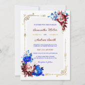 Royal Blue und Burgundy Wedding Template Einladung (Vorderseite)