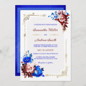 Royal Blue und Burgundy Wedding Template Einladung (Vorne/Hinten)