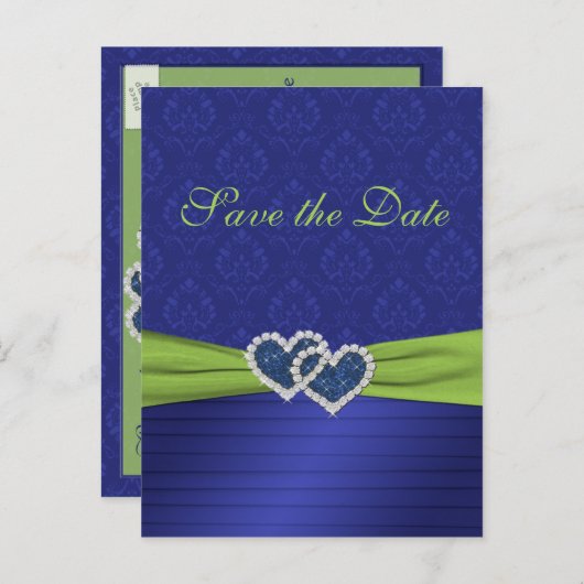 Royal Blue und Chartreuse Save the Date Postcard Ankündigungspostkarte (Vorne/Hinten)