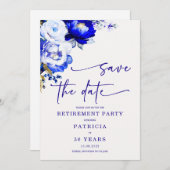 Royal Blue und Dusty Blue Retirement Save the Date Einladung (Vorne/Hinten)