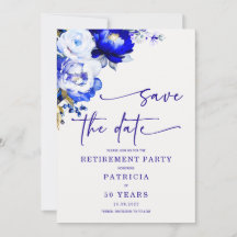 Royal Blue und Dusty Blue Retirement Save the Date