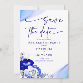 Royal Blue und Dusty Blue Retirement Save the Date Einladung