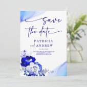 Royal Blue und Dusty Blue Rose Save the Date Einladung (Stehend Vorderseite)