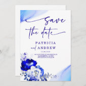 Royal Blue und Dusty Blue Rose Save the Date Einladung (Vorne/Hinten)