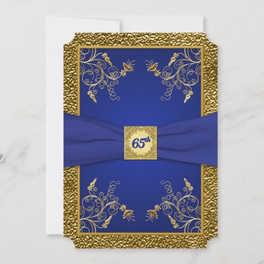 Royal Blue und Gold 65. Geburtstag Einladung (Vorderseite)