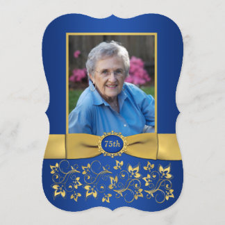 Royal Blue und Gold 75. Foto Geburtstagsfeier Einl Einladung