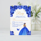 Royal Blue und Gold Blonde Hair Princess RSVP Karte (Stehend Vorderseite)
