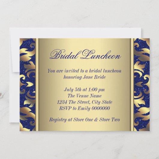 Royal Blue und Gold Bridal Luncheon Einladung (Vorderseite)