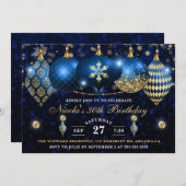 Royal Blue und Gold Christmas Baubles Geburtstag Einladung (Vorne/Hinten)