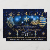 Royal Blue und Gold Christmas Baubles Quinceañera Einladung (Vorne/Hinten)
