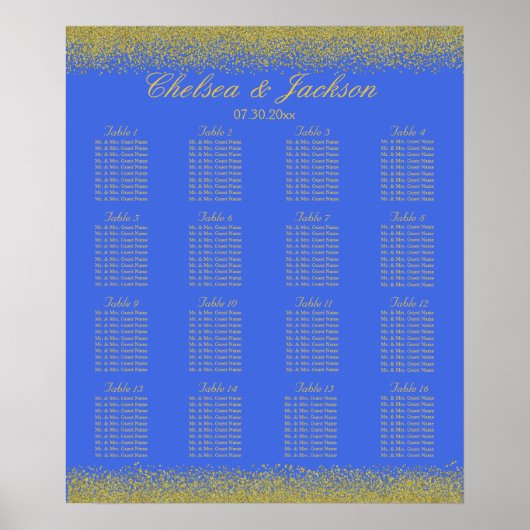 Royal Blue und Gold Confetti - 16 Seating Chart Poster (Vorne)