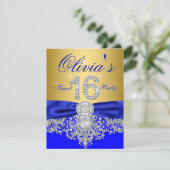 Royal Blue und Gold Diamond Sweet 16 Party Einladung (Stehend Vorderseite)
