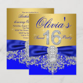 Royal Blue und Gold Diamond Sweet 16 Party Einladung (Vorne/Hinten)