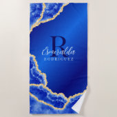 Royal Blue und Gold Elegante Agate Mit Monogramm Strandtuch (Vorderseite)