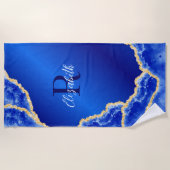 Royal Blue und Gold Elegante Marmorroute Mit Monog Strandtuch (Vorderseite)