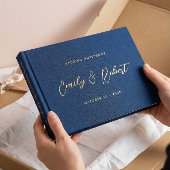 Royal Blue und Gold Elegante Script Wedding Foto Gästebuch