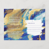 Royal Blue und Gold Elegante Wedding Save the Date Ankündigungspostkarte (Rückseite)