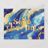 Royal Blue und Gold Elegante Wedding Save the Date Ankündigungspostkarte (Vorderseite)