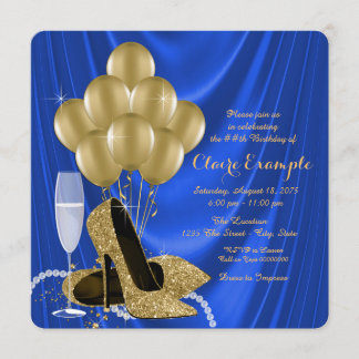 Royal Blue und Gold Geburtstagsparty Glamour Satin Einladung