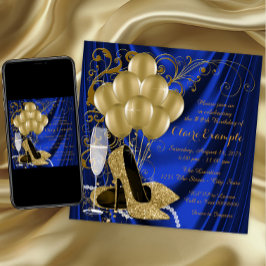 Royal Blue und Gold Geburtstagsparty Luxe Einladung
