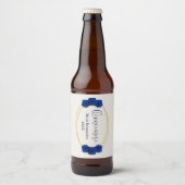 Royal Blue und Gold Geometric Quinceñera Bierflaschenetikett (Vorderseite)