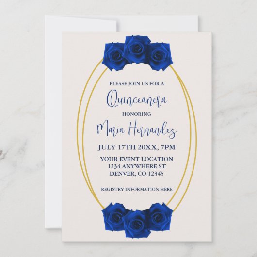 Royal Blue und Gold Geometric Quinceñera Einladung (Vorderseite)