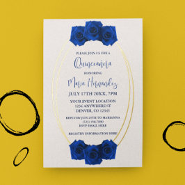 Royal Blue und Gold Geometric Quinceñera Folieneinladung