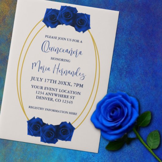 Royal Blue und Gold Geometric Quinceñera Pergament Einladungen