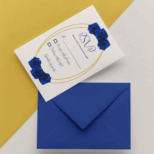 Royal Blue und Gold Geometric Quinceñera RSVP Karte