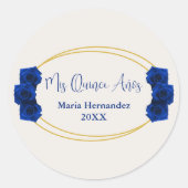 Royal Blue und Gold Geometric Quinceñera Runder Aufkleber (Vorderseite)