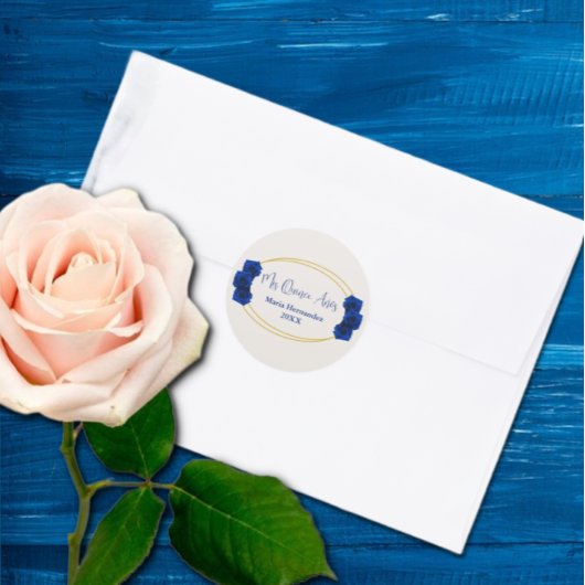 Royal Blue und Gold Geometric Quinceñera Runder Aufkleber