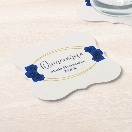 Royal Blue und Gold Geometric Quinceñera Untersetzer (angewinkelt)