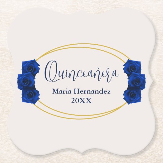 Royal Blue und Gold Geometric Quinceñera Untersetzer (Vorderseite)