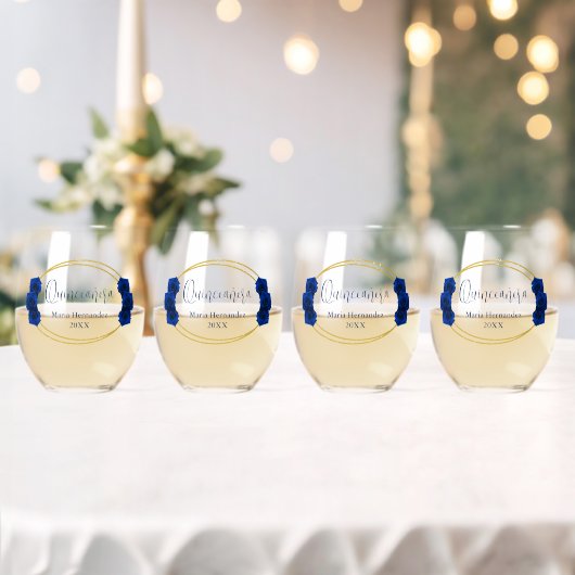 Royal Blue und Gold Geometric Quinceñera Weinglas Ohne Stiel (Insitu (Hochzeit))