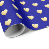 Royal Blue und Gold Hearts Muster Geschenkpapier (Rolleneckpunkt)