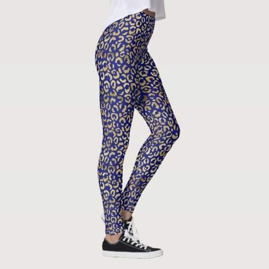 Royal Blue und Gold Leopard Print Leggings (Rechts)