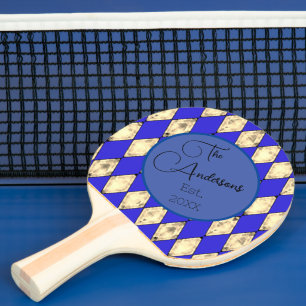 Royal Blue und Gold Modern Family Name Harlequin Tischtennis Schläger