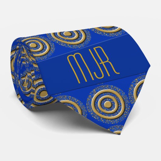 Royal Blue und Gold Paisley |mit Monogramm Krawatte (Gerollt)