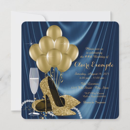 Royal Blue und Gold Party Satin Einladung (Vorderseite)