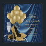 Royal Blue und Gold Party Satin Einladung<br><div class="desc">Die Geburtstagsfeier der Frau in Königsblau und Goldmedaille mit wunderschönen goldenen Glitzer-High-Heel-Schuhen, Goldballons, Champagner und Perlen auf einem luxuriösen, königsblauen Satin-Hintergrund. Diese elegante, blau-goldene Geburtstagsfeier-Einladung lässt sich einfach an Ihre Veranstaltung anpassen, indem Sie einfach Ihre Details in den Schriftart-Stil und Farbe, Wortlaut und Layout Ihrer Wahl einfügen. Sie können auch...</div>