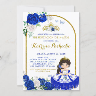 Royal Blue und Gold Presentació in De Tres Añ os Einladung