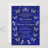 Royal Blue und Gold Quinceañera Tiara Butterfly Einladung (Vorderseite)