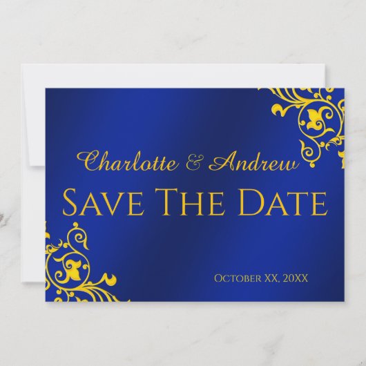 Royal Blue und Gold Save the Date (Vorderseite)