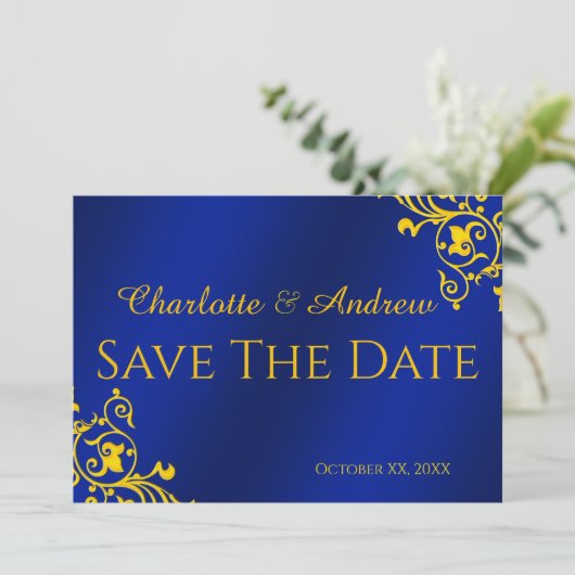 Royal Blue und Gold Save the Date (Stehend Vorderseite)
