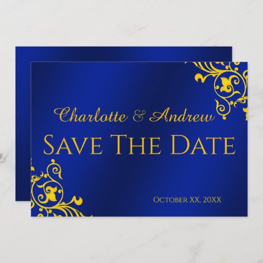 Royal Blue und Gold Save the Date (Vorne/Hinten)