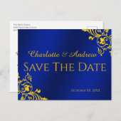 Royal Blue und Gold Save the Date Postkarte (Vorne/Hinten)