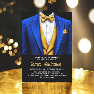 Royal Blue und Gold Tuxedo Geburtstagsfeier Einladung