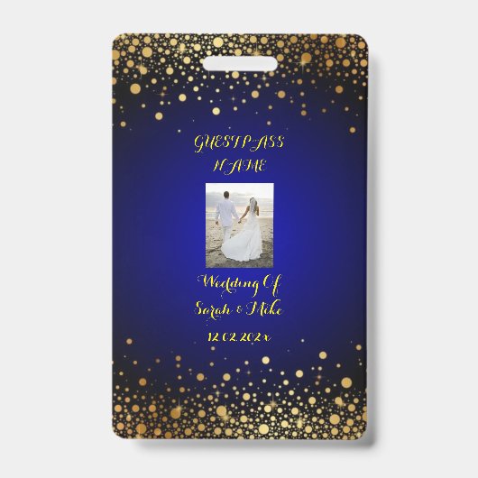 Royal Blue und Gold Wedding Guest Pass Ausweis (Front)