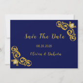 Royal Blue und Gold Wedding speichern die Datumska Einladung (Vorderseite)