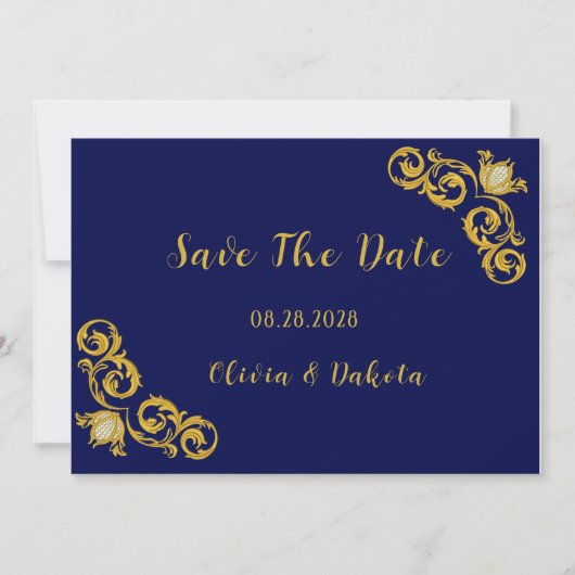 Royal Blue und Gold Wedding speichern die Datumska Einladung (Vorderseite)